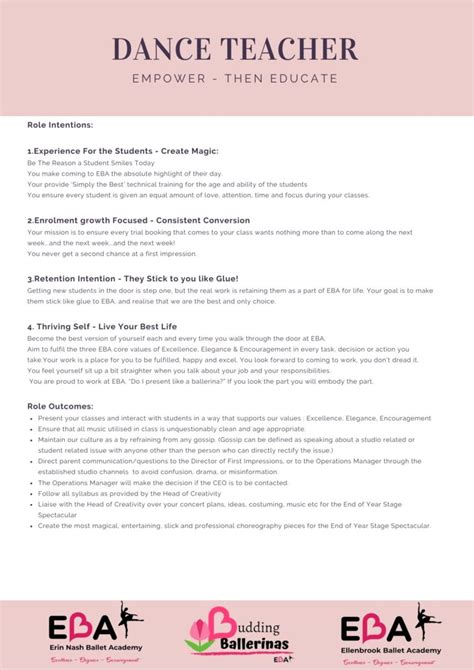 dance instructor job description.